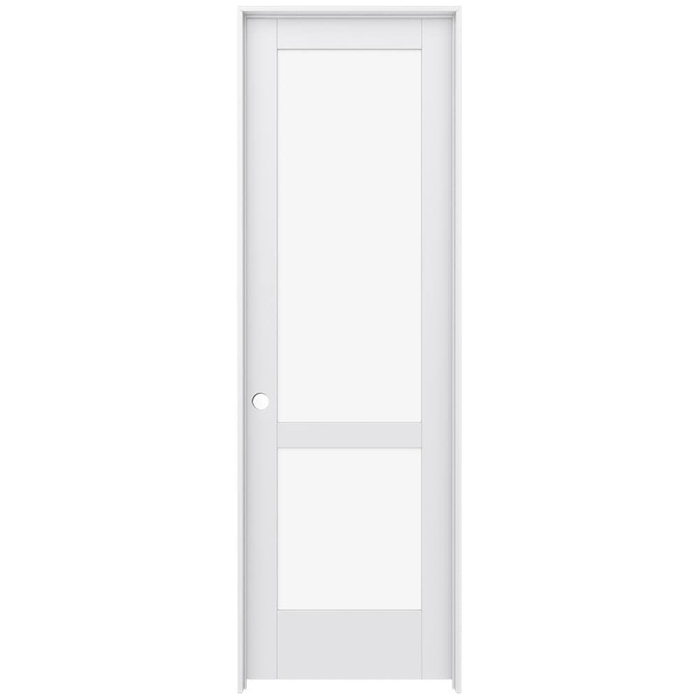 JELD-WEN 30-in x 96-in Primed Solid core 2-panel square Clear glass Right hand Smooth Primed MDF Flat Jamb Single Prehung Interior Door