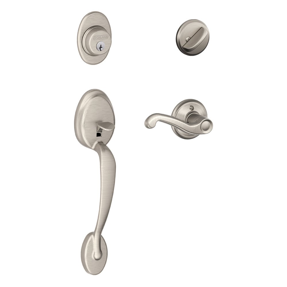 Schlage F60 Plymouth x Flair Satin Nickel Single Deadbolt Keyed Entry Door Handleset with Flair Lever F60 V PLY 619 FLA