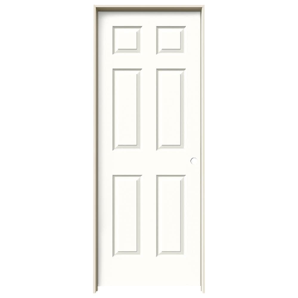 JELD-WEN 28-in x 80-in Modern White Solid core 6-panel Left hand Textured Prefinished Molded composite Flat Jamb Single Prehung Interior Door