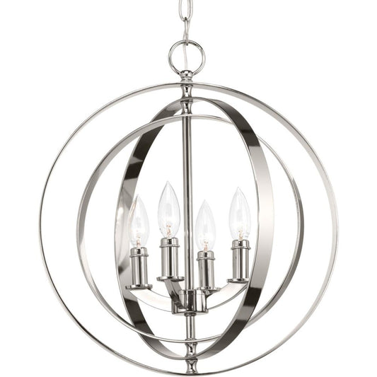 Progress Lighting Equinox 4 -Light Polished Nickel Coastal Globe Medium Hanging Pendant light 711123