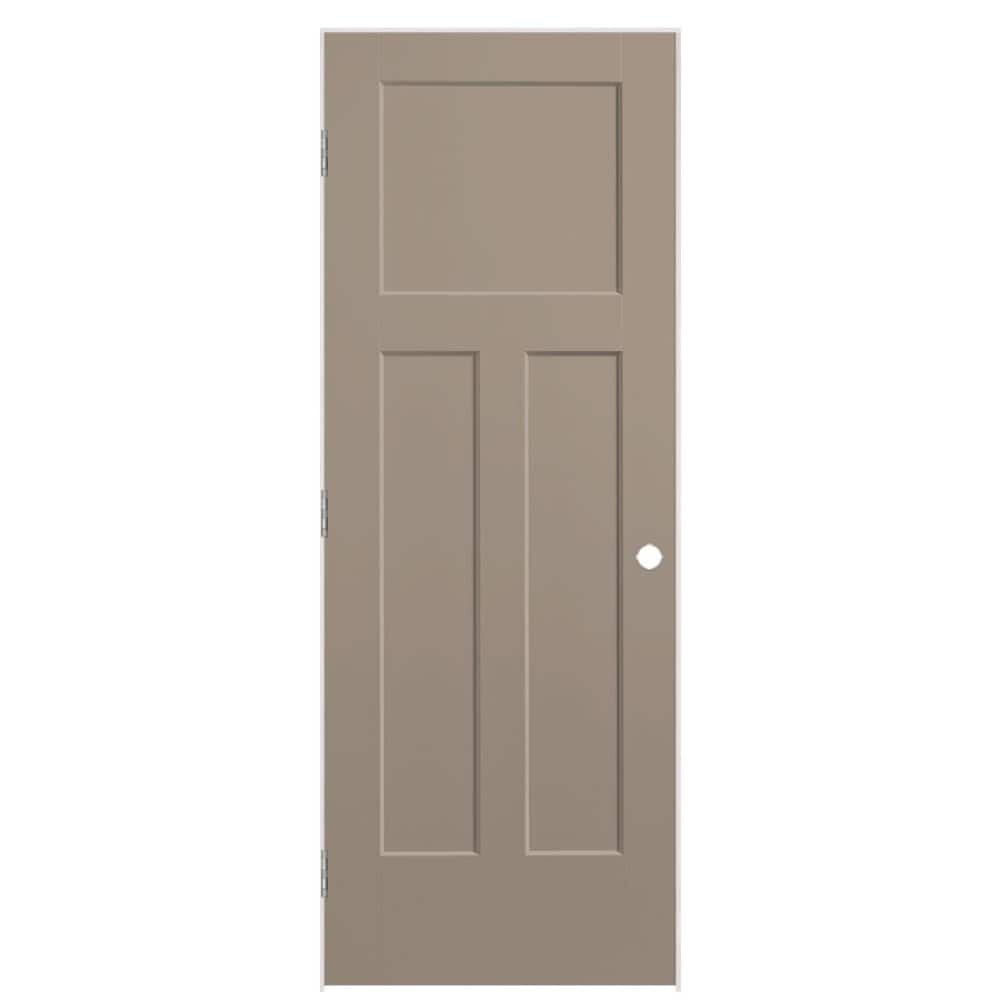 Masonite 36-in x 80-in Sand Piper Hollow core 3-panel craftsman Right hand Smooth Prefinished Molded composite Flat Jamb Single Prehung Interior Door