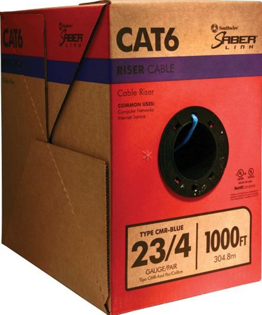 Southwire 1000-ft 23 Cat 6 4 Riser Blue Data Cable Pull Box 56918949