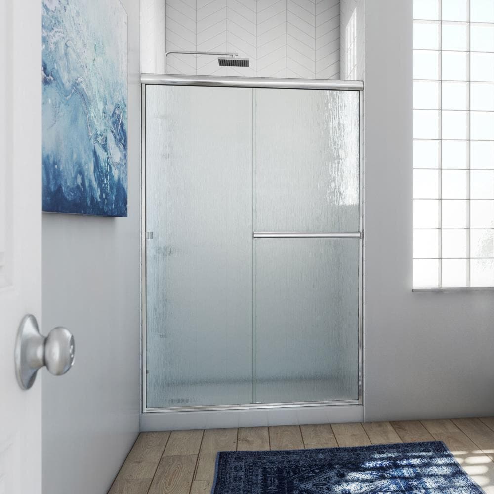 Arizona Shower Door Lite-Euro Polished Chrome 46-in to 48-in W x 70.375-in H Semi-frameless Patterned Glass Bypass Sliding Shower door