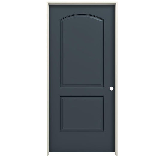 RELIABILT 36-in x 80-in Steele Gray Hollow core 2-panel round top Left hand Smooth Prefinished Molded composite Flat Jamb Single Prehung Interior Door