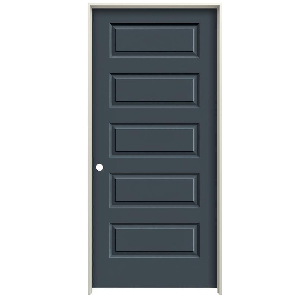 RELIABILT 24-in x 80-in Steele Gray Hollow core 5-panel equal Right hand Smooth Prefinished Molded composite Flat Jamb Single Prehung Interior Door