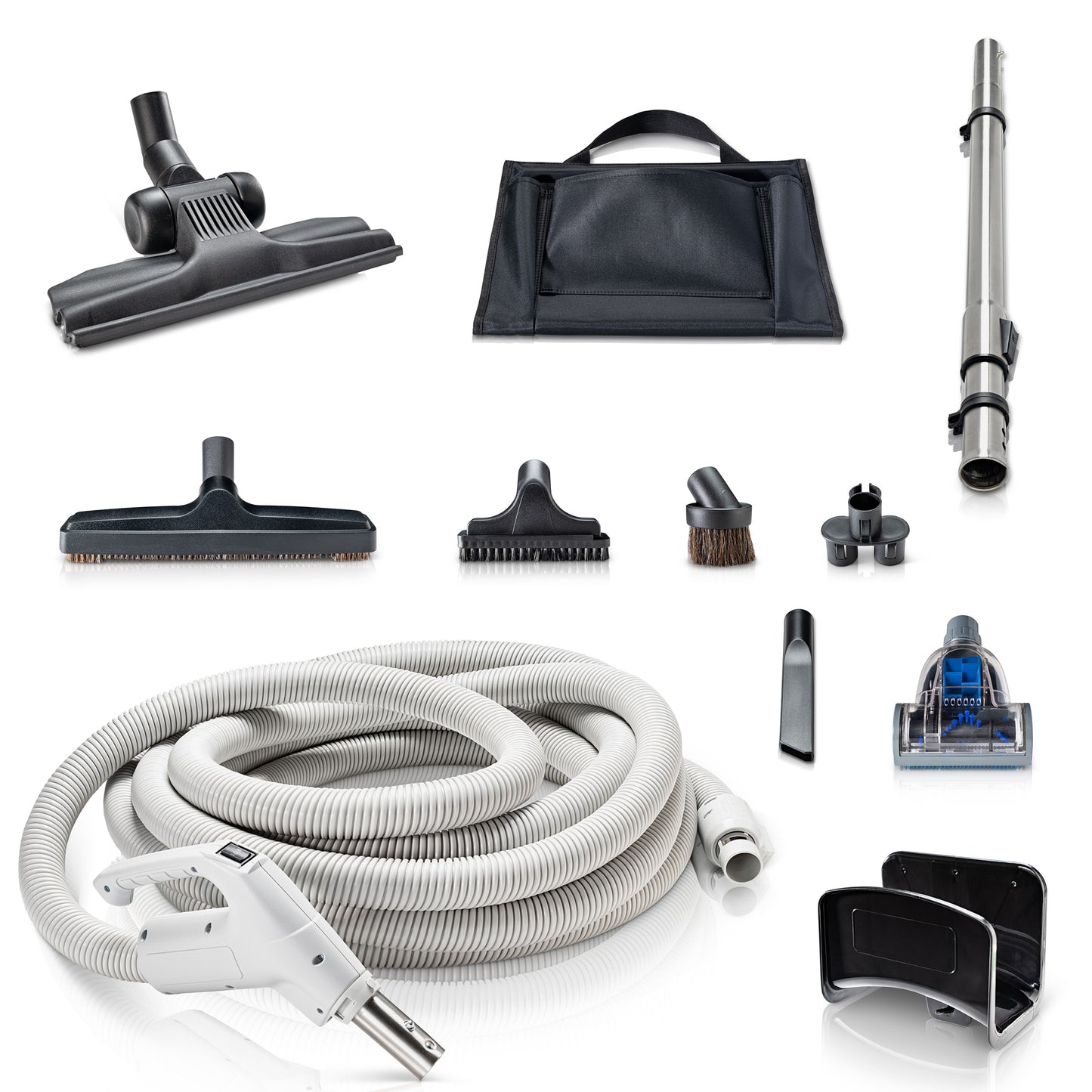 Prolux Premium 30Ft Universal Vacuum Attachment Kit with Deluxe Tools, Turbo Nozzles, and Crush Proof Hose - Compatible with Electrolux, Hoover, Beam, and More PLTN30