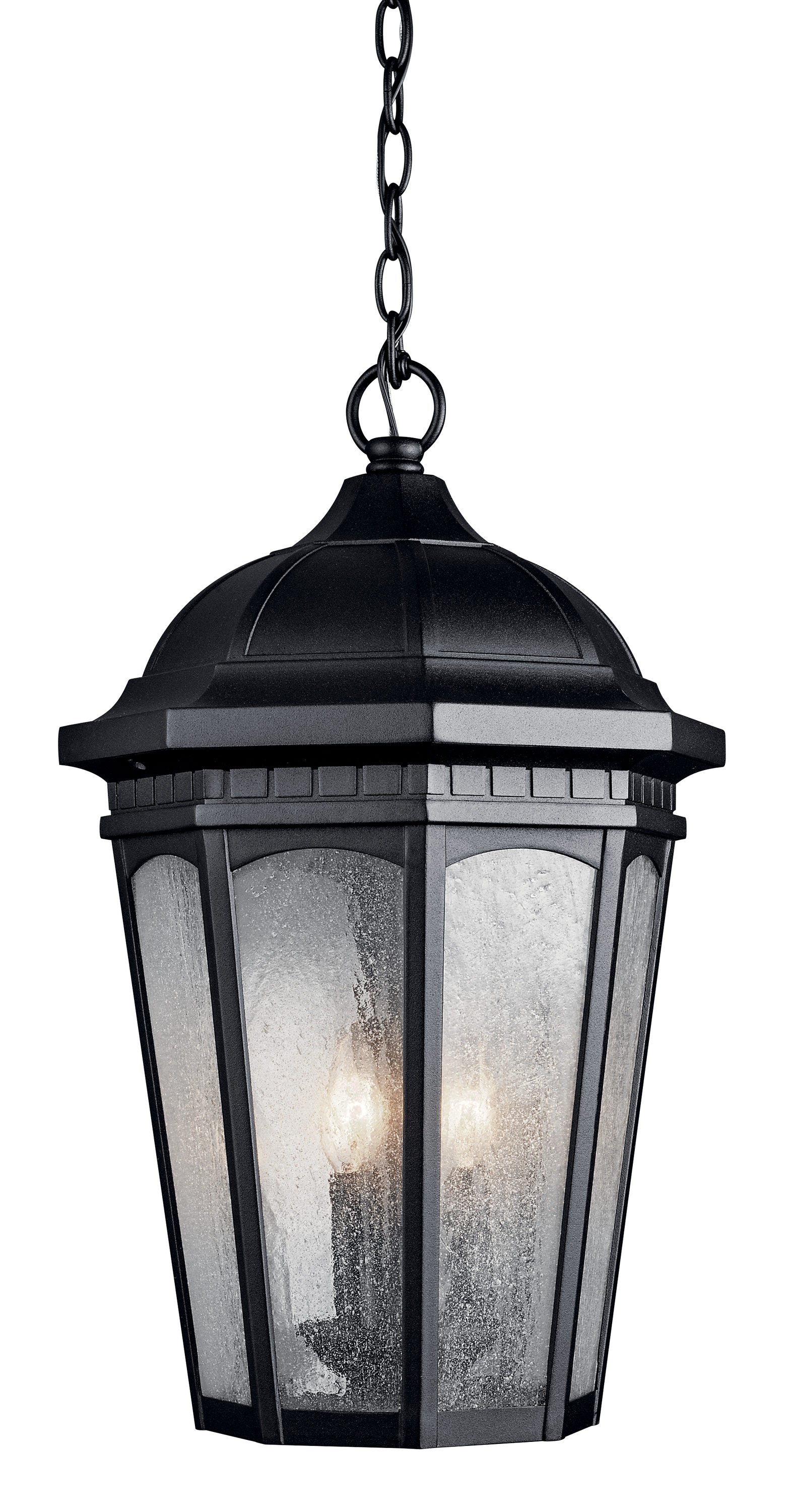 Kichler Courtyard 3 -Light Textured Black Traditional Seeded glass Lantern Medium Outdoor Hanging Pendant light 1253783