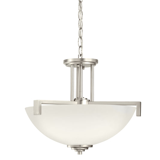 Kichler Eileen 3 -Light Brushed nickel Modern/contemporary Etched glass Bowl Medium Hanging Convertible pendant/Semi-flush