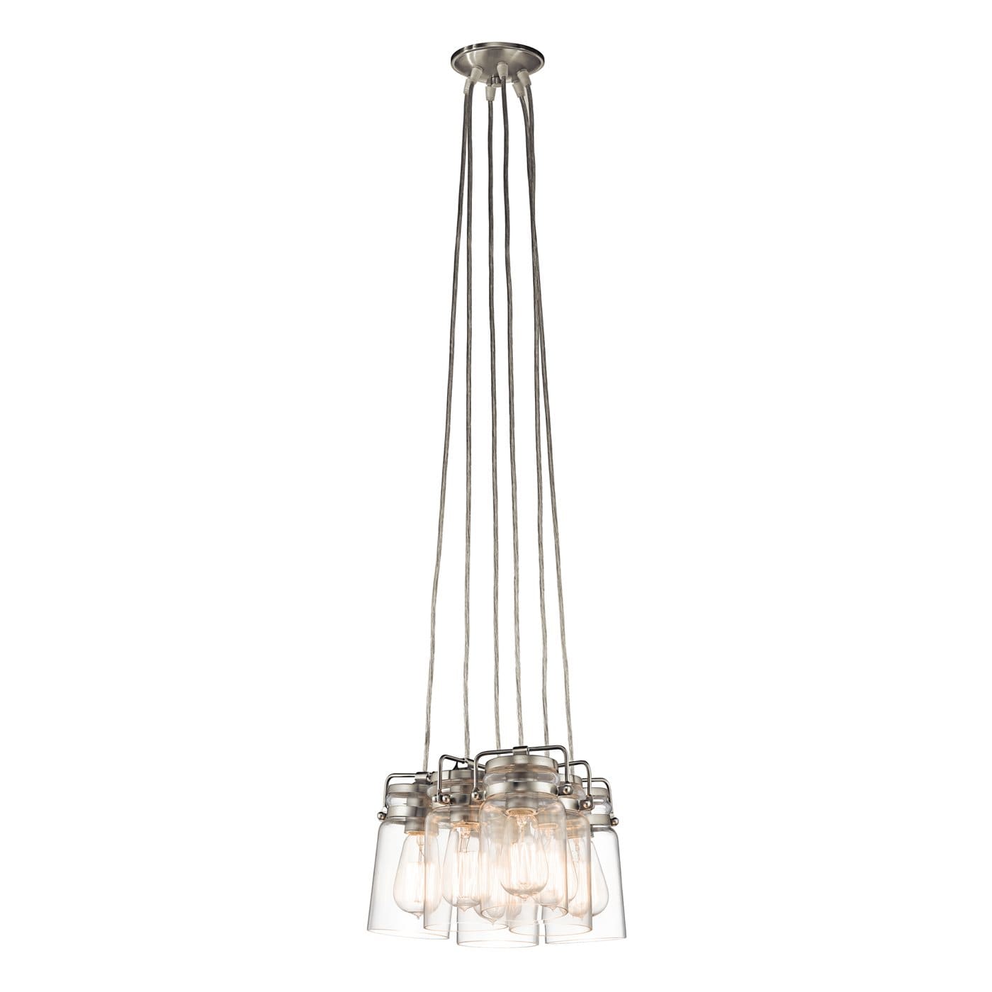 Kichler Brinley 6 -Light Brushed Nickel Transitional Clear glass Jar Medium Hanging Pendant light 1253196
