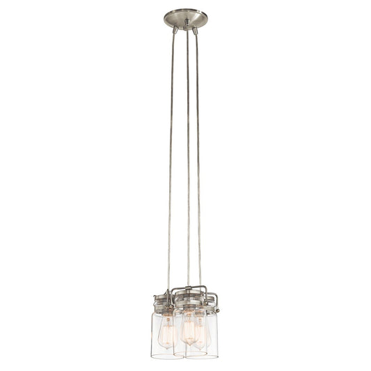 Kichler Brinley 3 -Light Brushed Nickel Transitional Clear glass Jar Mini Hanging Pendant light 1253194