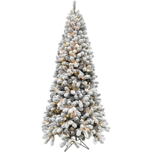 Fraser Hill Farm 7.5-ft Alaskan pine Pre-lit Flocked White Artificial Christmas Tree with Clear Incandescent Lights