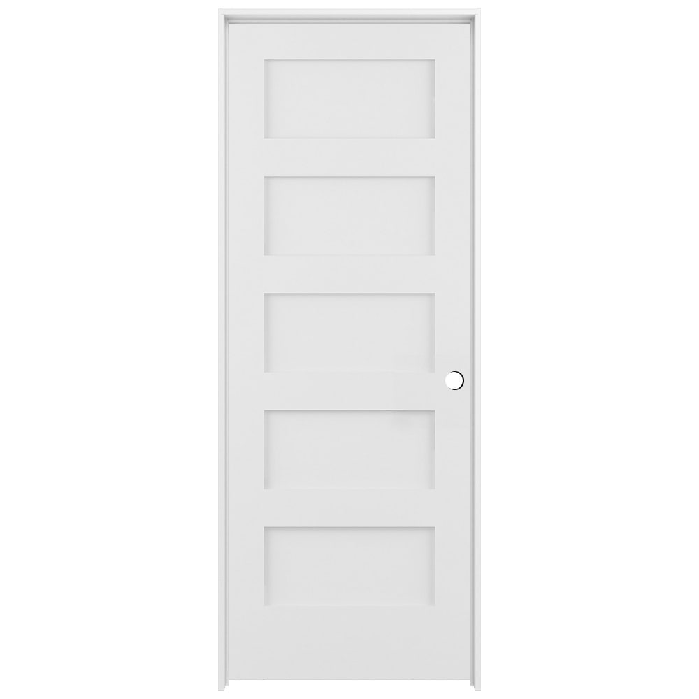 RELIABILT 36-in x 80-in Primed Solid core 5-panel square Left hand Smooth Primed Pine Wood Flat Jamb Single Prehung Interior Door
