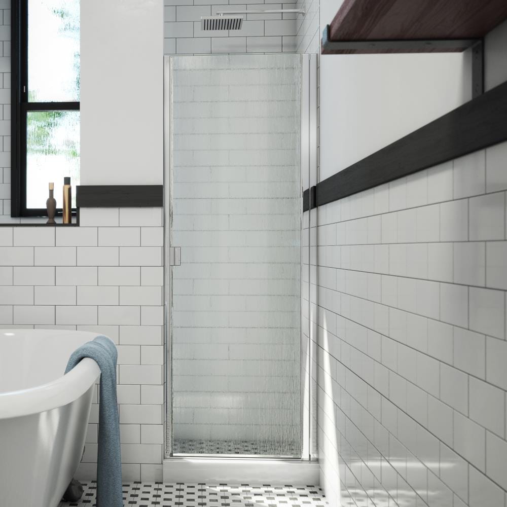 Arizona Shower Door R-Door Polished Chrome 33-in W x 69-in H Semi-frameless Patterned Glass Hinged Shower door