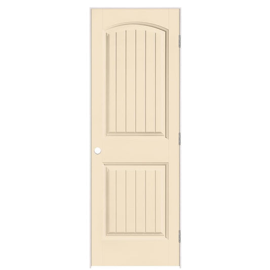 Masonite 28-in x 80-in Cream N Sugar Hollow core 2-panel round top plank Right hand Smooth Prefinished Molded composite Flat Jamb Single Prehung Interior Door