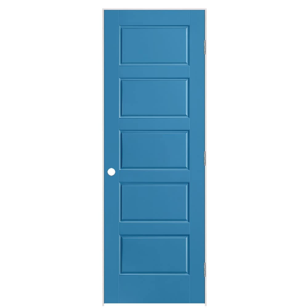 Masonite 28-in x 80-in Blue Heron Hollow core 5-panel equal Left hand Smooth Prefinished Molded composite Flat Jamb Single Prehung Interior Door