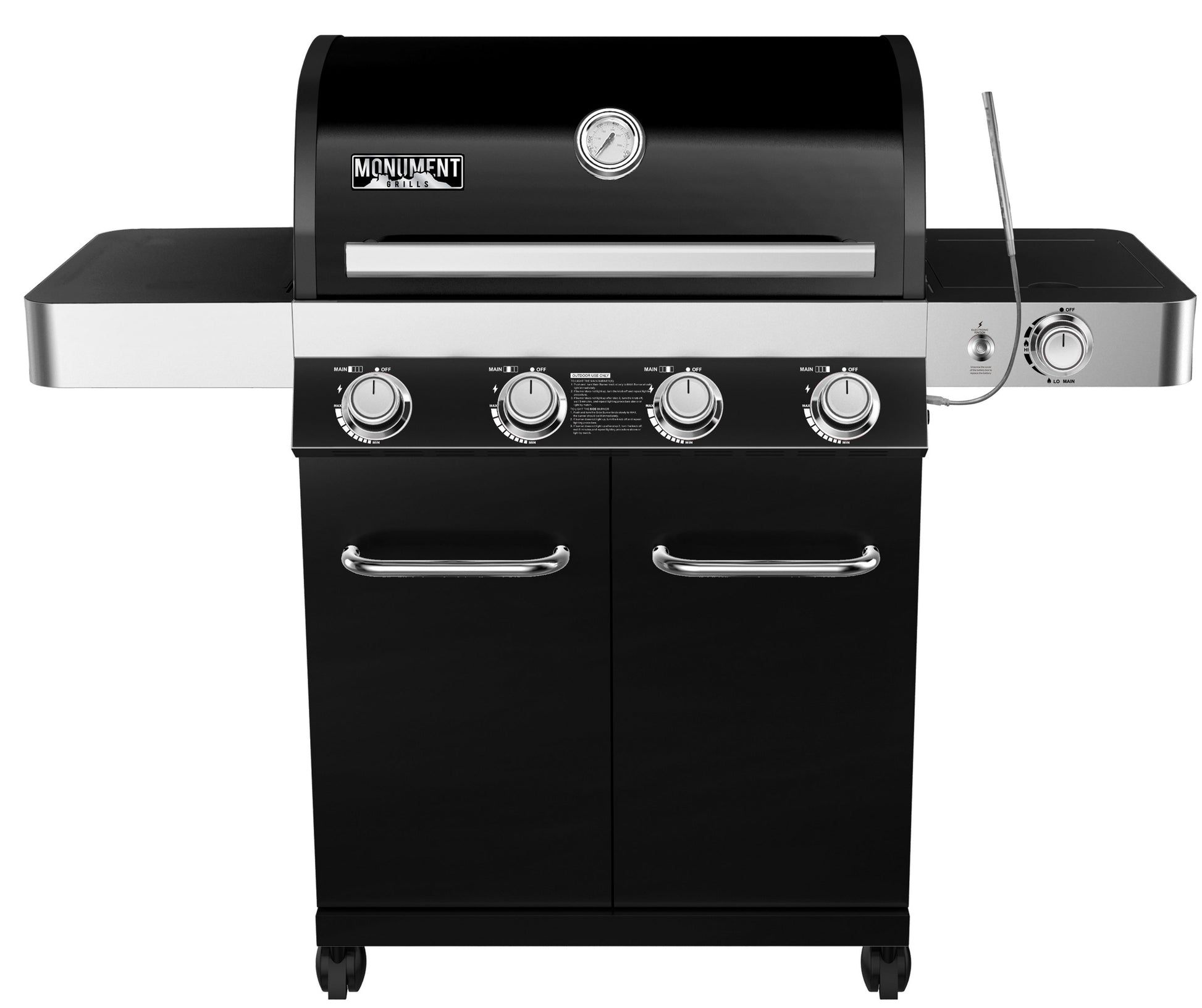 Monument Black/Porcelain Enamel 4-Burner Liquid Propane Gas Grill with 1 Side Burner 13892