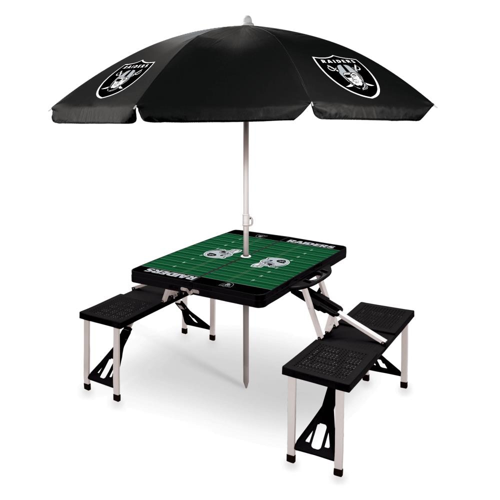 Picnic Time Oakland Raiders 54-in Black Plastic Rectangle Folding Picnic Table