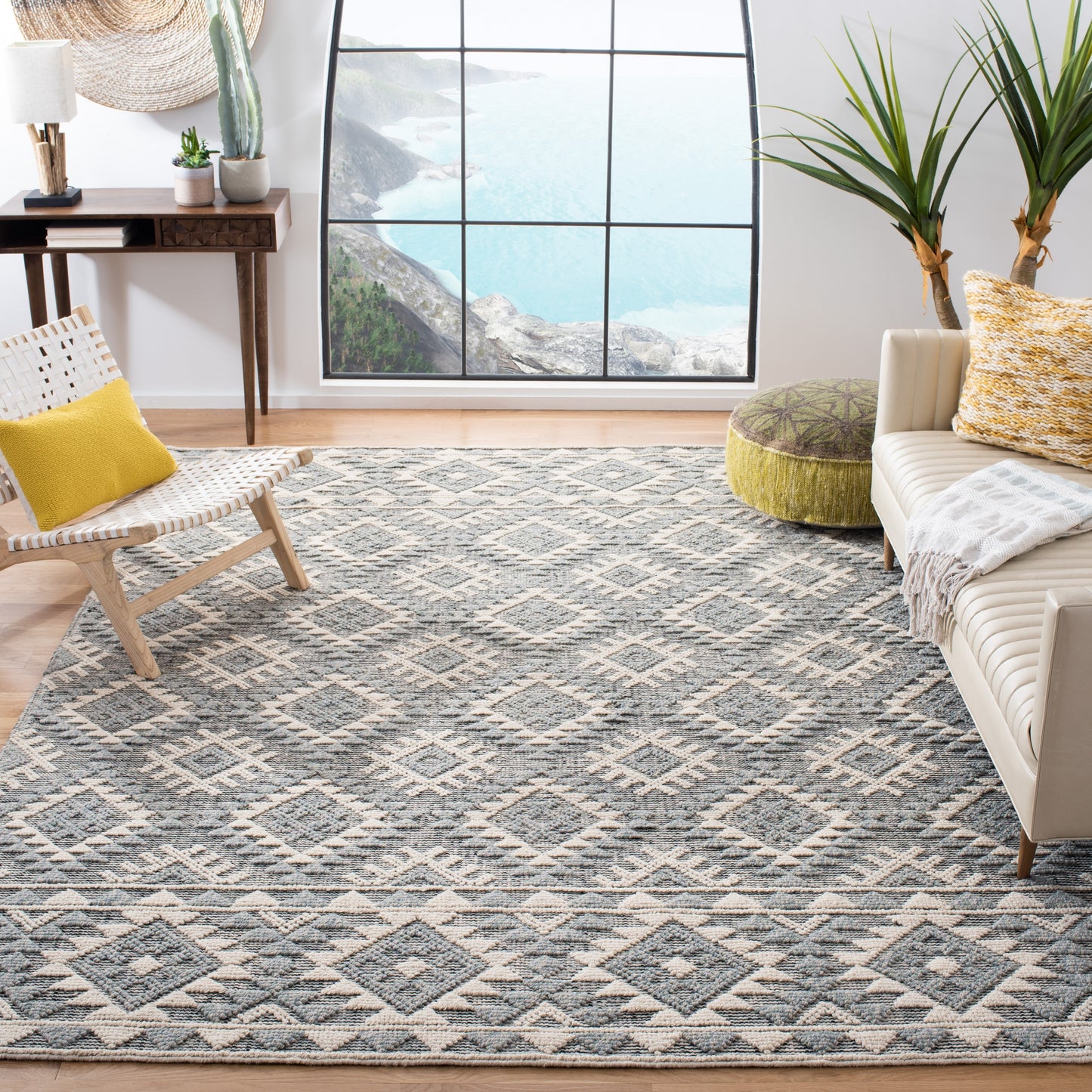 Safavieh Natura Puskal 8 x 10 (ft) Wool Cream/Aqua Rectangular Indoor Abstract Coastal Area rug