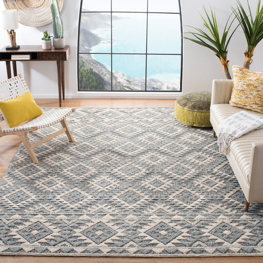 Safavieh Natura Puskal 8 x 10 (ft) Wool Cream/Aqua Rectangular Indoor Abstract Coastal Area rug