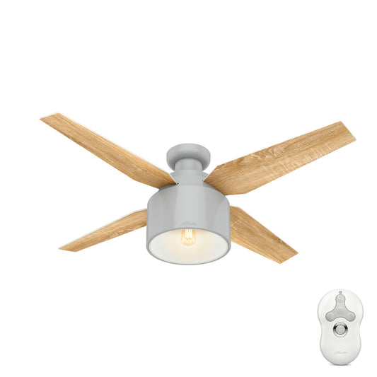 Hunter Cranbrook 52-in Flush Mount Dove Grey with Drifted Oak/Light Gray Oak Blades Ceiling Fan With Light - Remote Included ( 4 -Blade ) 1631490