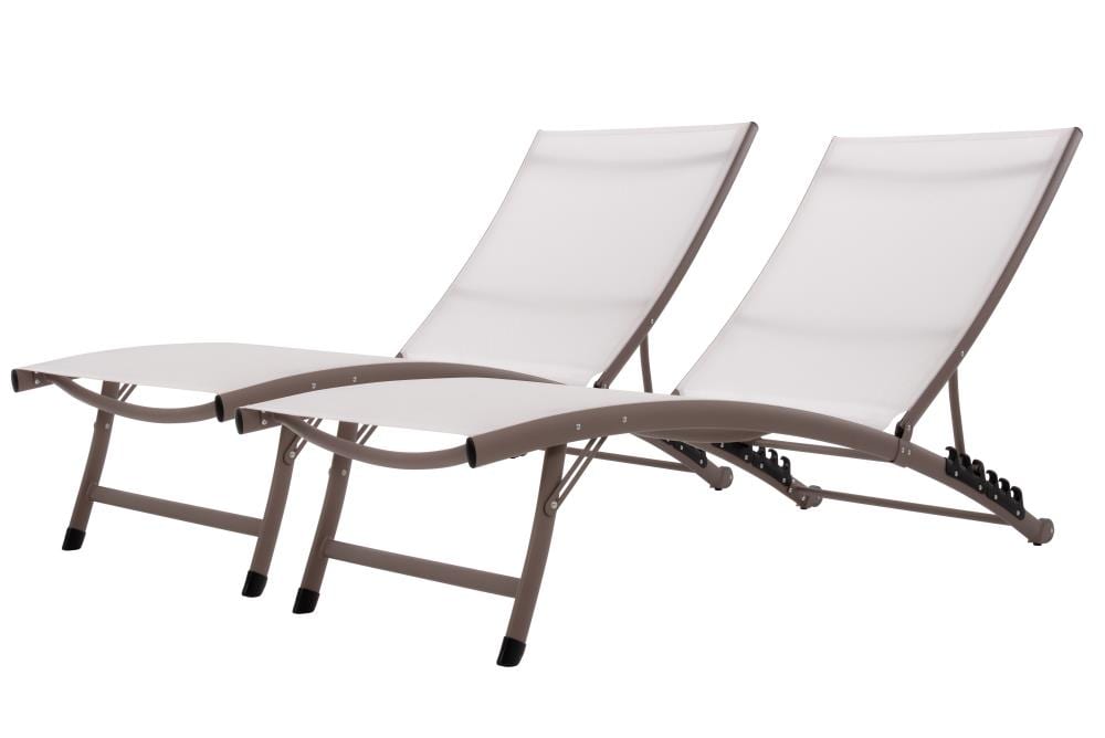 Vivere CLEARWATER Set of 2 Stackable Taupe Aluminum Frame Stationary Chaise Lounge Chair with Off-white Sling Seat