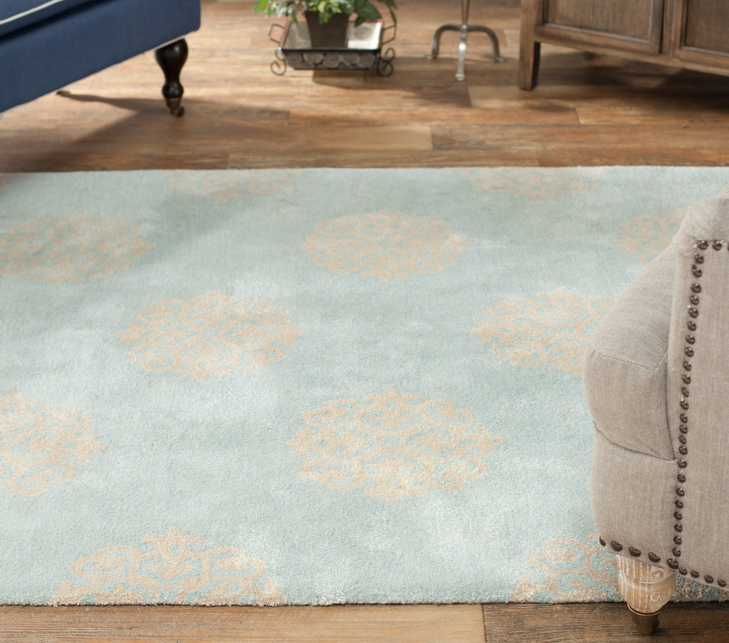 Safavieh Soho Hue 8 x 11 (ft) Tufted Wool Turquoise/Yellow Rectangular Indoor Abstract Farmhouse/Cottage Area rug