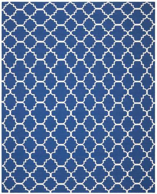 Safavieh Dhurries Zarat 9 x 12 (ft) Wool Dark Blue Rectangular Indoor Trellis Coastal Area rug