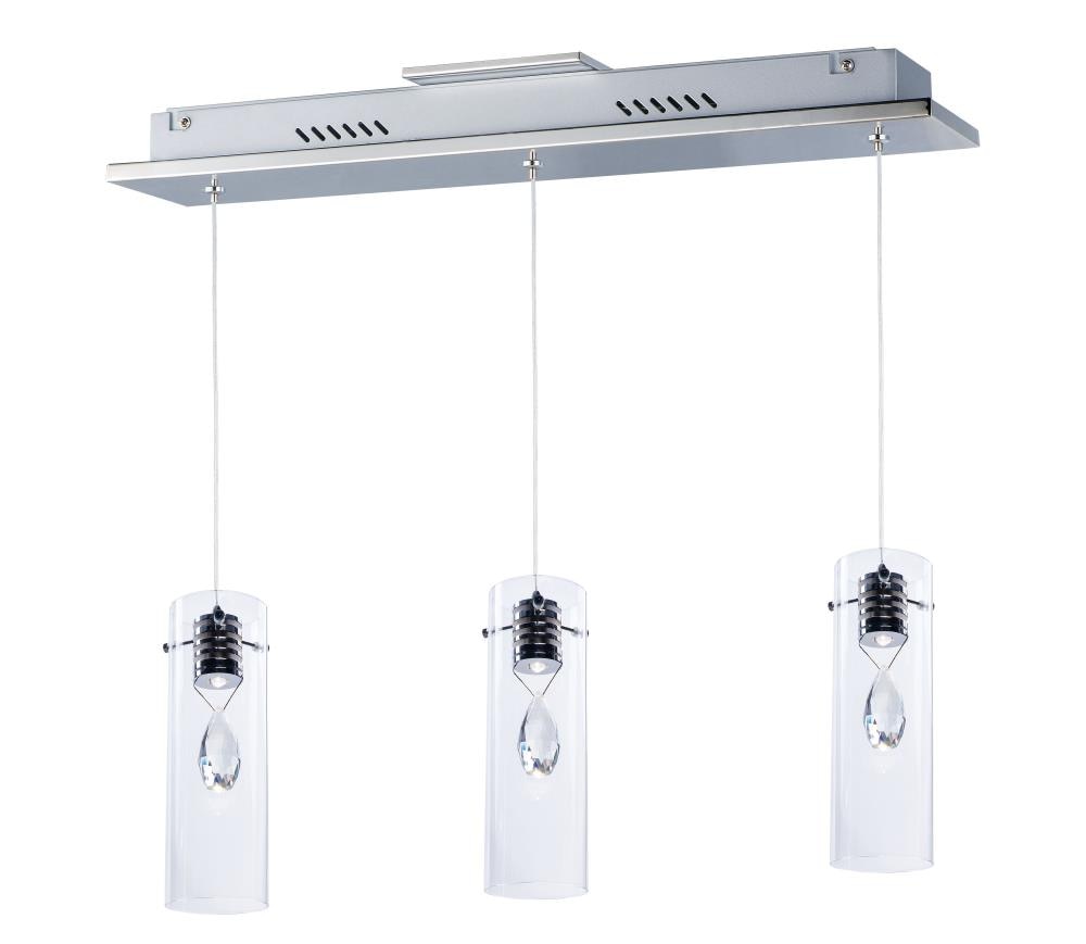 ET2 Solitaire 3 -Light Polished Chrome Modern/contemporary Clear glass Cylinder Integrated LED Medium (10-22 inches) Hanging Kitchen island light