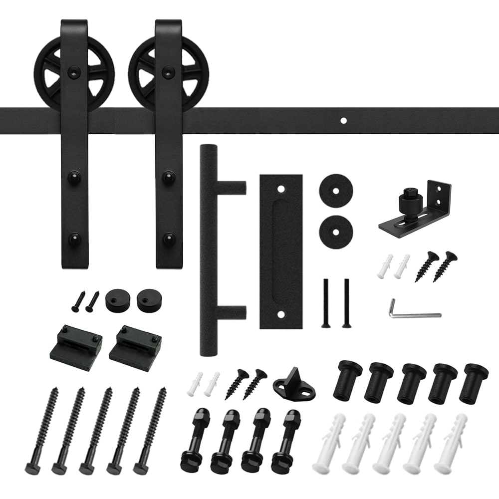 Clihome 96-in Matte Black Indoor/Outdoor J-strap Single Barn Door Hardware Kit X002AENCEL-LTC
