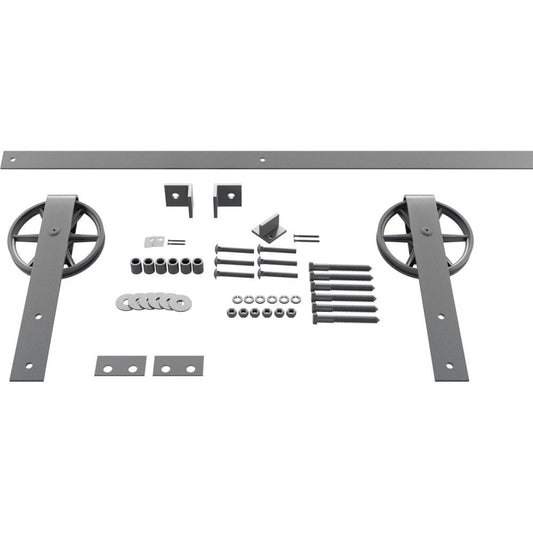 Goldberg Brothers 48-in Flint Gray Indoor Wagon Wheel Single & Double Barn Door Hardware Kit GB600134HWFG