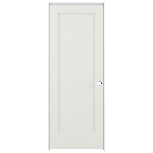 RELIABILT 28-in x 80-in Modern White Solid core 1-panel square Left hand Smooth Prefinished Pine Wood Flat Jamb Single Prehung Interior Door