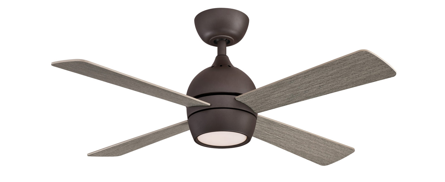 Fanimation Kwad 44-in Integrated LED Matte Greige with Weathered Wood Blades Ceiling Fan With Light - Remote Included ( 4 -Blade ) 2411259