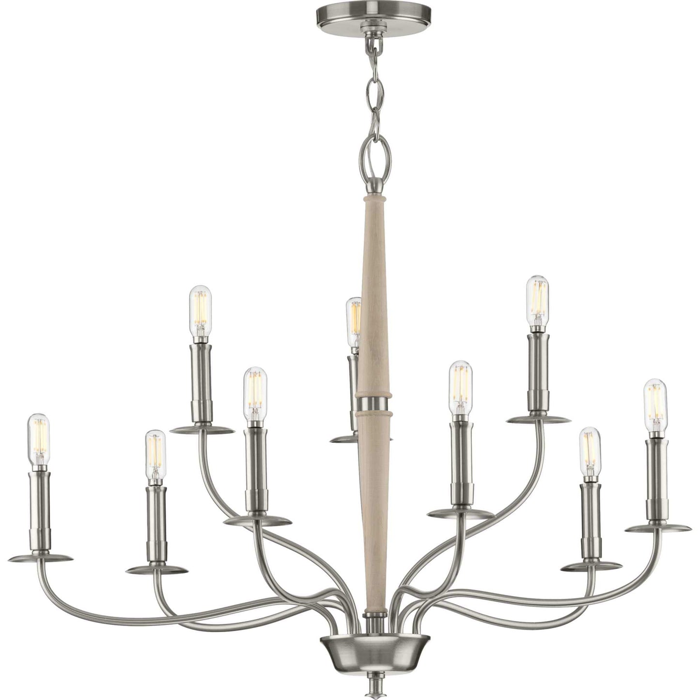 Progress Lighting Durrell 9 -Light Brushed Nickel Coastal For Use in Bedrooms, Dining Rooms, Foyers, Kitchens, Living Rooms Chandelier 2467466