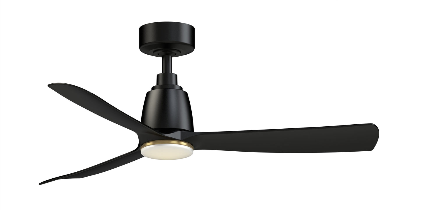 Fanimation Kute 44-in Black/Brushed Satin Brass with Black Blades Color-changing Integrated LED Indoor/Outdoor Smart Propeller Ceiling Fan with Light and Remote (3-Blade) FPD8547BL-LKBS
