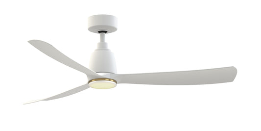 Fanimation Kute 52-in Matte White/Brushed Satin Brass with Matte White Blades Color-changing Integrated LED Indoor/Outdoor Smart Propeller Ceiling Fan with Light and Remote (3-Blade) FPD8534MW-LKBS