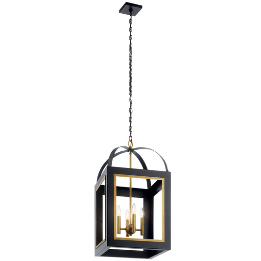 Kichler Vath 4 -Light Black w/Natural Brass Industrial Lantern Large Hanging Pendant light 2489796