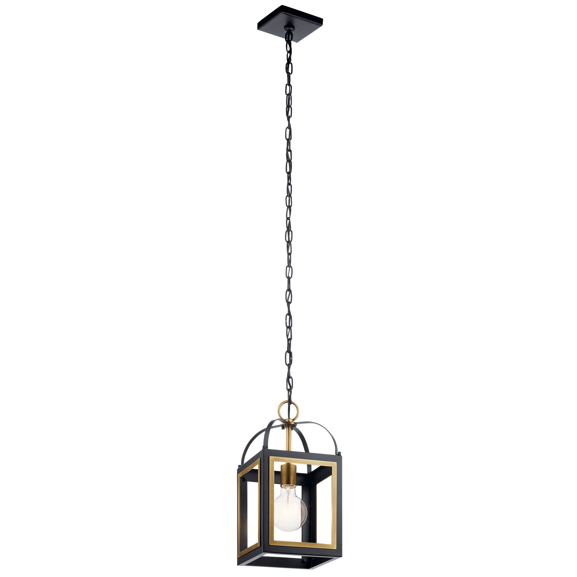 Kichler Vath 1 -Light Black w/Natural Brass Industrial Lantern Medium Hanging Pendant light 2489797