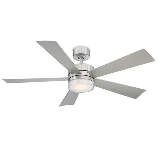 Modern Forms Wynd 52-in Stainless Steel Integrated LED Indoor/Outdoor Smart Ceiling Fan with Light and Remote (5-Blade) FR-W1801-52L-SS