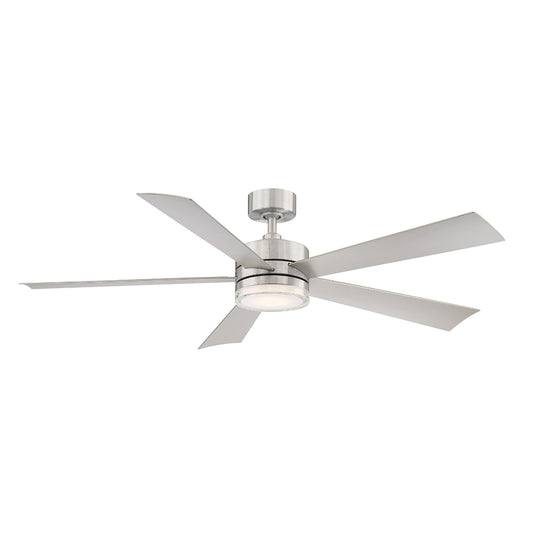 Modern Forms Wynd 60-in Stainless Steel Integrated LED Indoor/Outdoor Smart Ceiling Fan with Light and Remote (5-Blade) FR-W1801-60L-SS