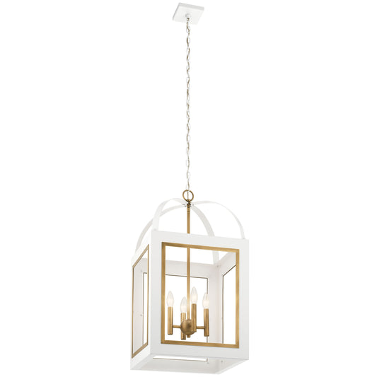 Kichler Vath 4 -Light White w/Natural Brass Industrial Lantern Large Hanging Pendant light 2548610