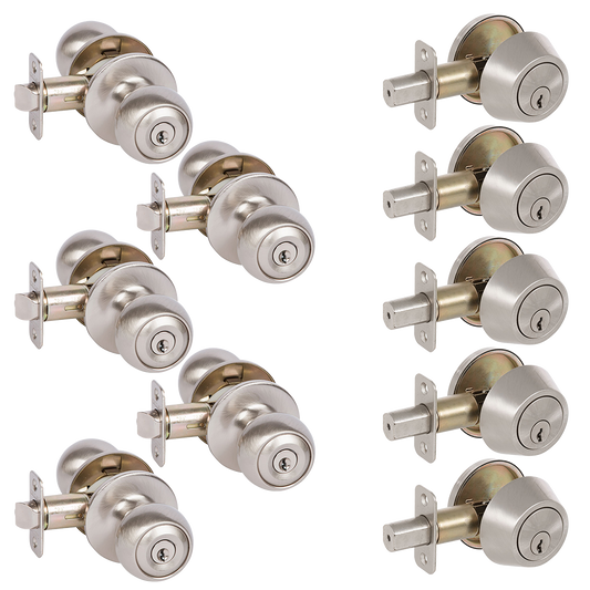 Delaney Hardware Fairfield Callan Satin Nickel Exterior Single-cylinder deadbolt Combined Door Knob Combo Pack (5-Pack) KR3001-PP
