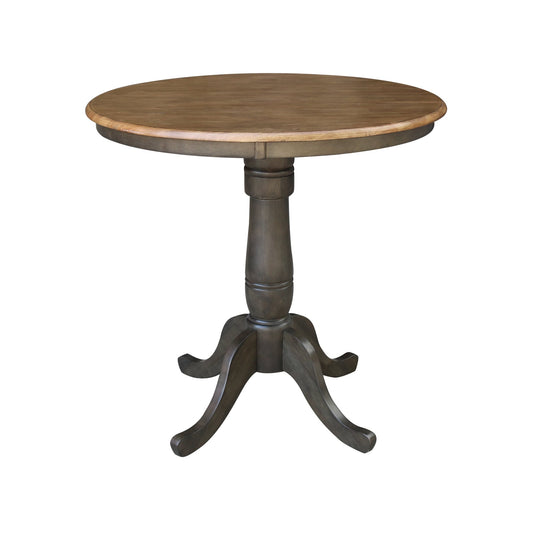 International Concepts Hickory/Washed Coal Round Traditional Wood Counter Table, with Washed Coal Finish and Wood Pedestal Base 36-in L x 34.5-in H