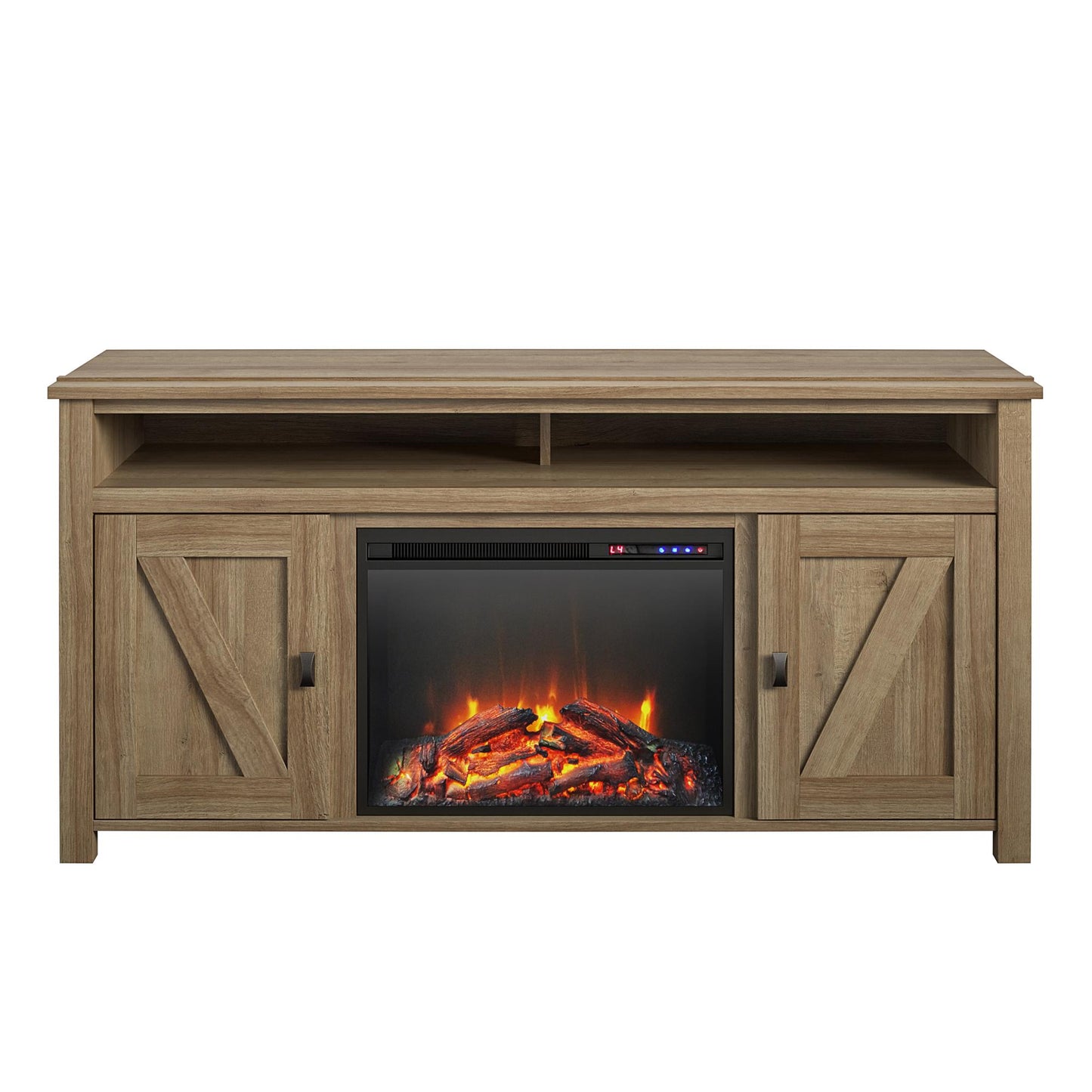 Ameriwood Home 59.62-in W Natural TV Stand with Fan-forced Electric Fireplace 1795296COM