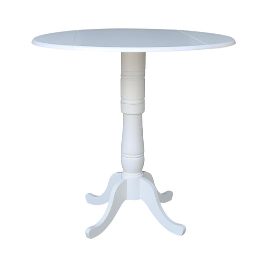 International Concepts White Round Traditional Extending Drop leaf Wood Bar Table, with White Finish and Wood Pedestal Base 42-in L x 41.5-in H