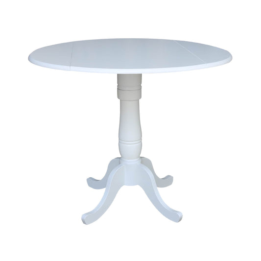 International Concepts White Round Traditional Extending Drop leaf Wood Counter Table, with White Finish and Wood Pedestal Base 42-in L x 35.5-in H