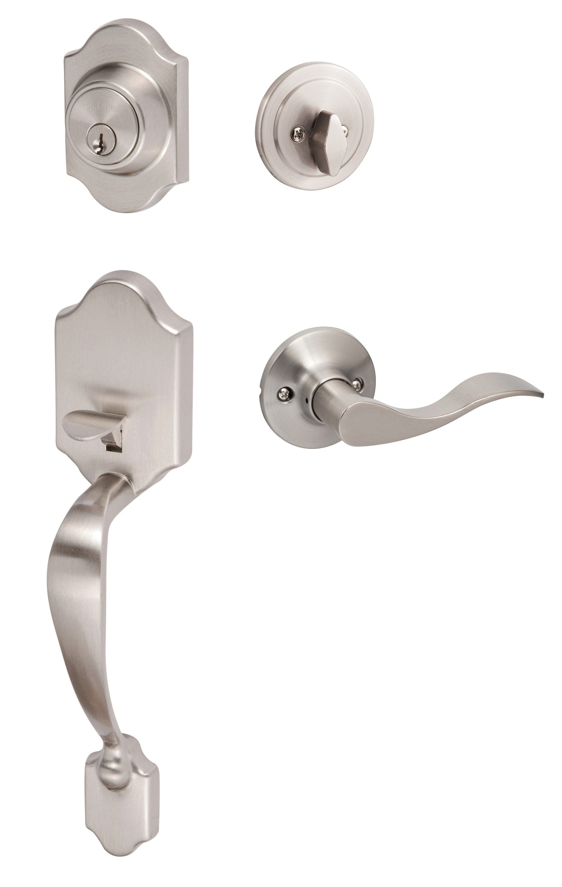 Sure-Loc Hardware Sure-Loc Door Hardware Coral Satin Nickel Single-Cylinder Deadbolt Keyed Entry Door Handleset with Balboa Lever CR507-SB-RH 15