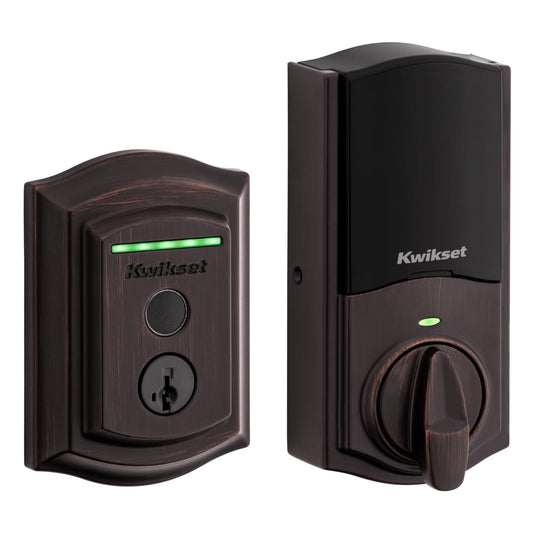Kwikset Halo Fingerprint Curved Venetian Bronze Smart Lock Electronic Deadbolt with Wifi Smartkey Fingerprint Touchscreen No Keypad 959TRL FPRT WIFI 11P