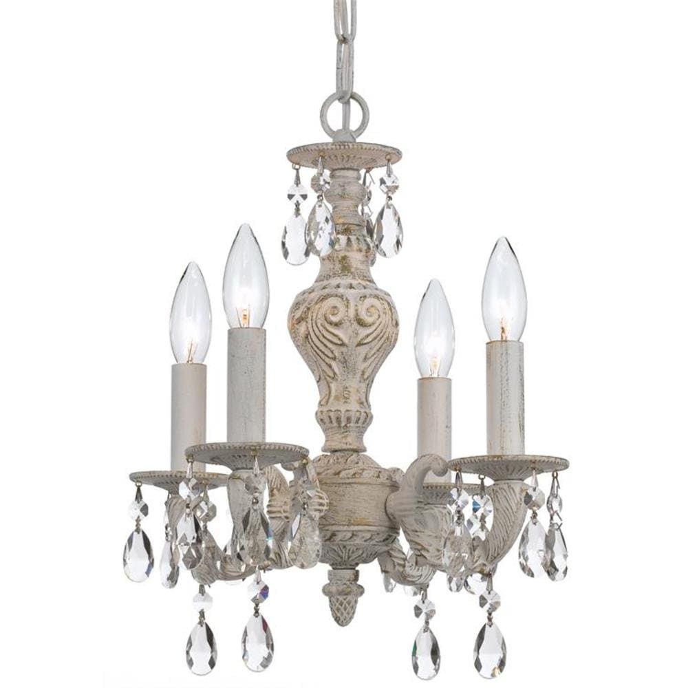 Crystorama Paris Market 4 -Light Distressed White Rustic Crystal For Use in Bedrooms, Dining Rooms, Foyers, Kitchens, Living Rooms Chandelier