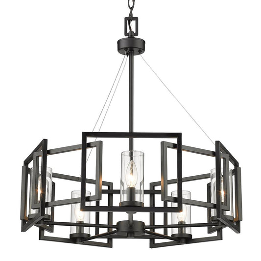 Golden Lighting Marco 5 -Light Matte Black Industrial For Use in Dining Rooms, Kitchens, Living Rooms Chandelier