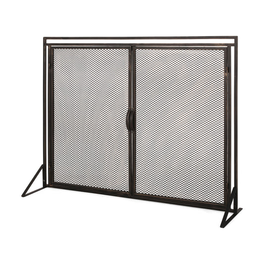 Home Decor 40-in Black Brushed Gold Iron 1-Panel Flat Twin Fireplace Screen 311960